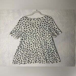 Gudrun Sjoden Large Lagenlook T Shirt‎ Cotton Black White Polka Dot